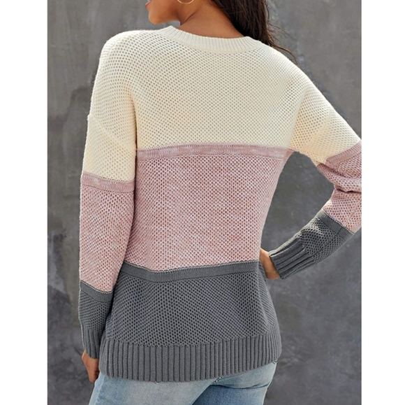 Color Block Long Sleeve Ribbed Knit Sweater - Picture 3 of 6